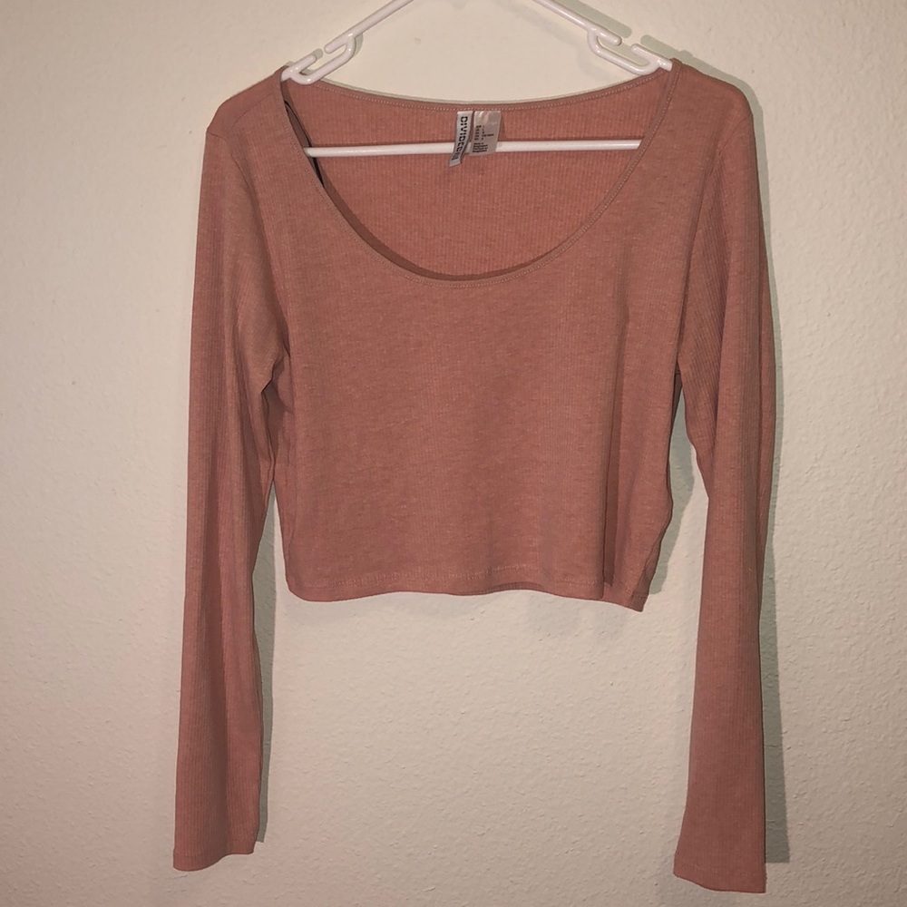 Salmon pink long sleeve cropped shirt